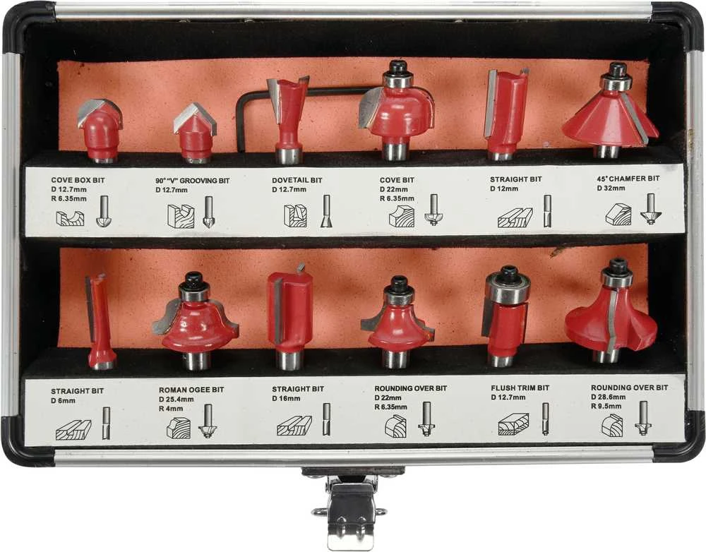YATO medienos frezų rinkinys lagamine 12 vnt YT-68005