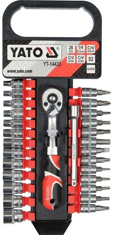 Yato Toya Sa Poland Galvučių, antgalių ir ilgintuvo rinkinys su terkšle | 6.3 mm (1/4") | 28 vnt. (YT-14433)