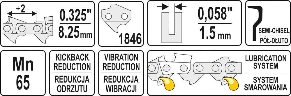 Yato Toya Sa Poland Grandinė benzininiam pjūklui su būgnu 0,325 1,5MM (0,058) 1846L (YT-84963)