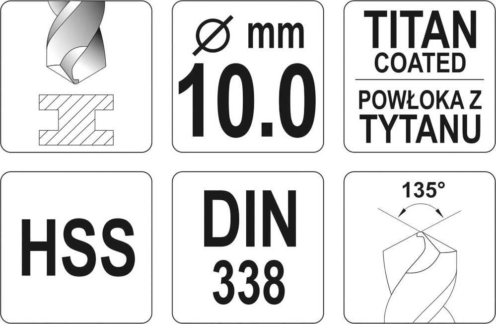 Toya Sa Poland Grąžtas metalui HSS-TIN 10.0 mm (YT-44662)