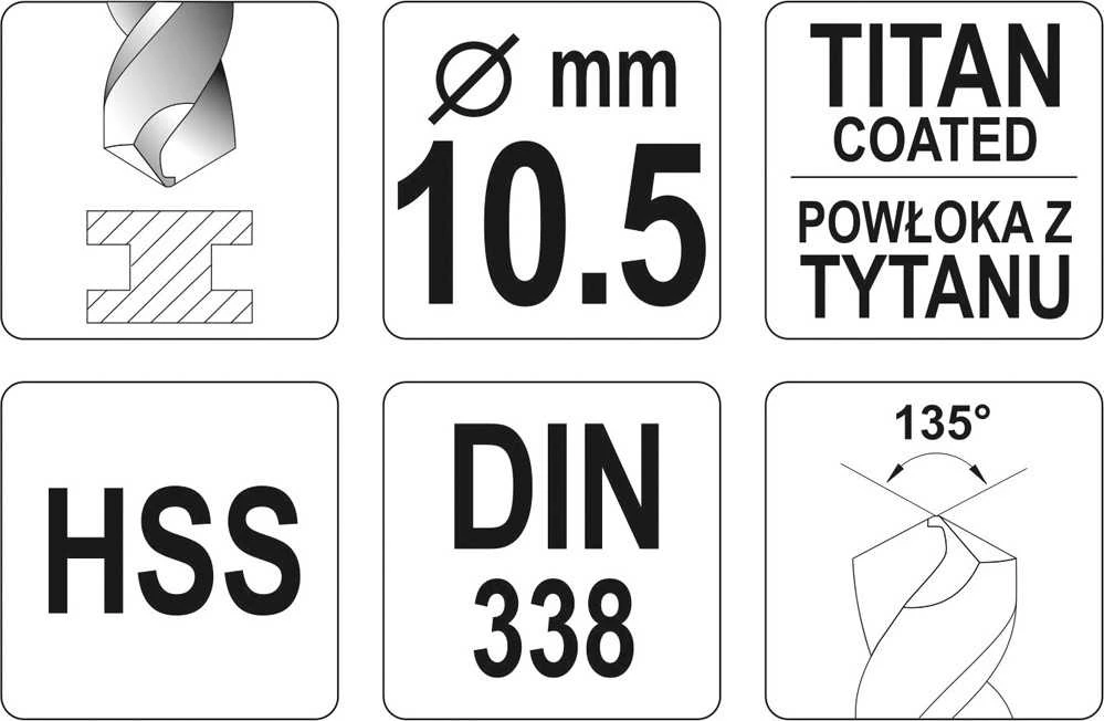 Toya Sa Poland Grąžtas metalui HSS-TIN 10.5 mm (YT-44663)