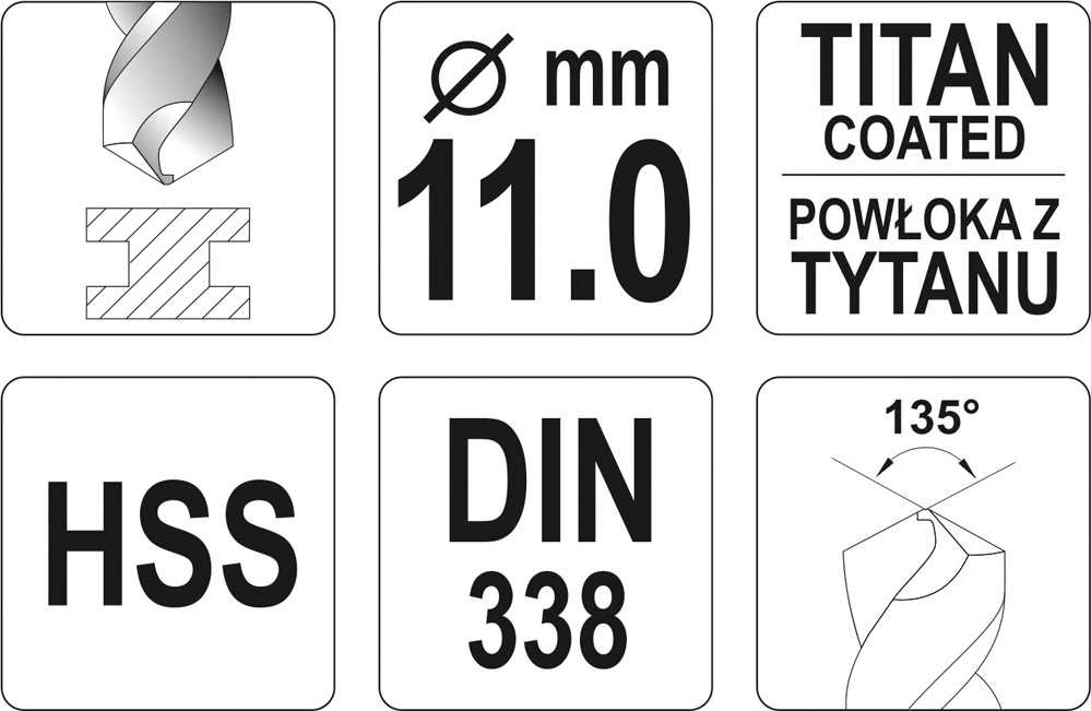 Toya Sa Poland Grąžtas metalui HSS-TIN 11.0 mm (YT-44664)