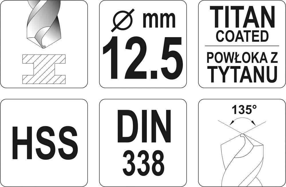Toya Sa Poland Grąžtas metalui HSS-TIN 12.5 mm (YT-44667)