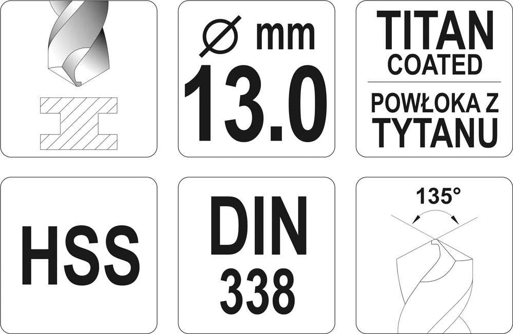Toya Sa Poland Grąžtas metalui HSS-TiN | 13 mm | nerūdijančiam plienui (YT-44668)