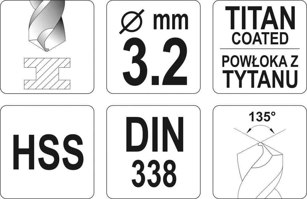 Toya Sa Poland Grąžtas metalui HSS-TIN 3.2 mm (YT-44637)