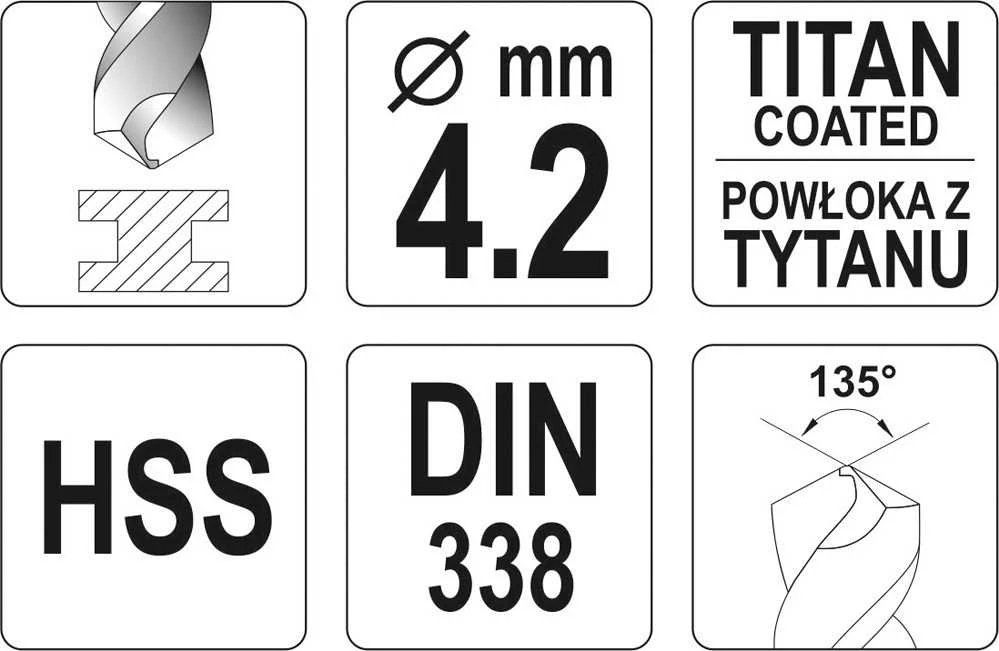 Toya Sa Poland Grąžtas metalui HSS-TIN 4.5 mm (YT-44643)