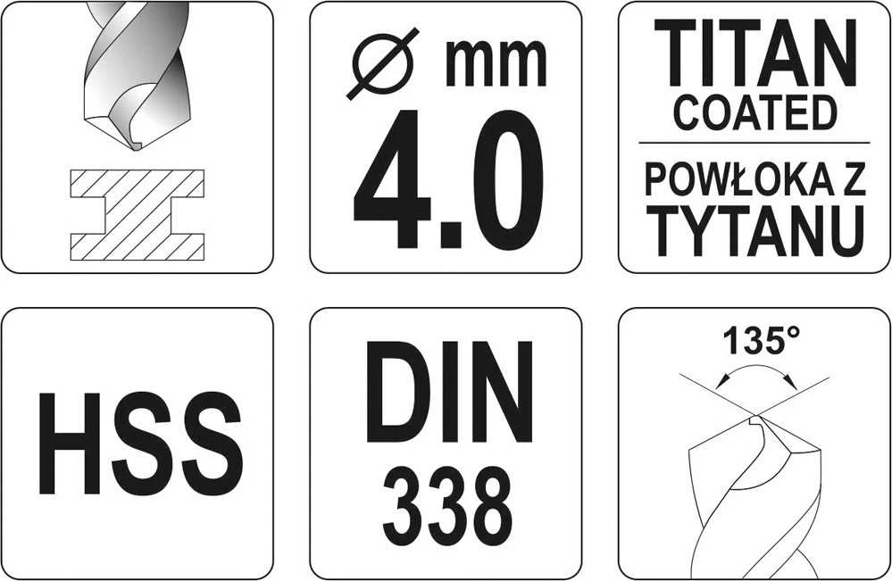 Toya Sa Poland Grąžtas metalui HSS-TIN 6.5 mm (YT-44655)