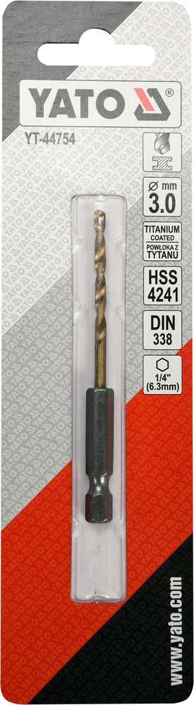 Yato Toya Sa Poland Grąžtas metalui su Hex 6.3 mm (1/4") galu HSS-TiN | 3.0 mm (YT-44754)
