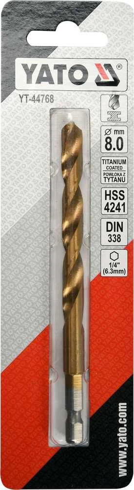 Yato Toya Sa Poland Grąžtas metalui su Hex 6.3 mm (1/4") galu HSS-TiN | 8.0 mm (YT-44768)