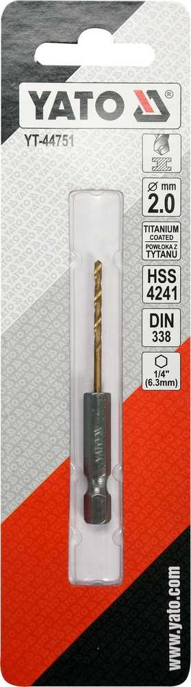 Yato Toya Sa Poland Grąžtas metalui su Hex 6.3 mm (1/4") galu HSS-TiN | 2.0 mm (YT-44751)