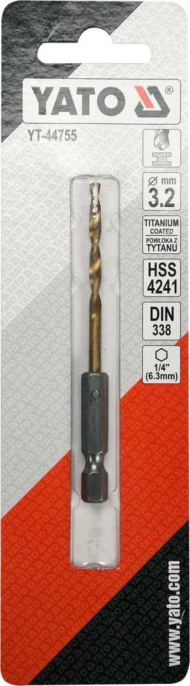 Yato Toya Sa Poland Grąžtas metalui su Hex 6.3 mm (1/4") galu HSS-TiN | 3.2 mm (YT-44755)