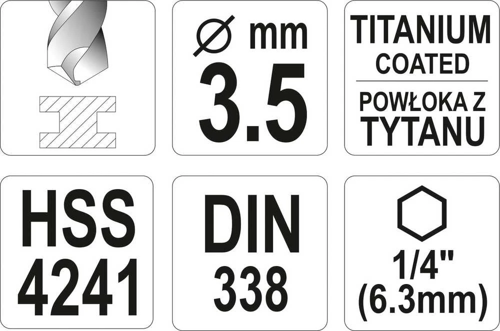 Grąžtas YATO grąžtai METAL TYTAN HEX 3,5mm