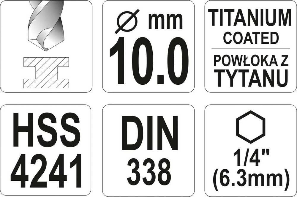 Grąžtas YATO grąžtai METAL TYTAN HEX 10,0mm