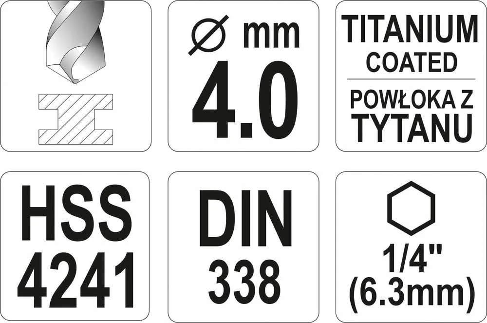 Grąžtas YATO grąžtai METAL TYTAN HEX 4,0mm
