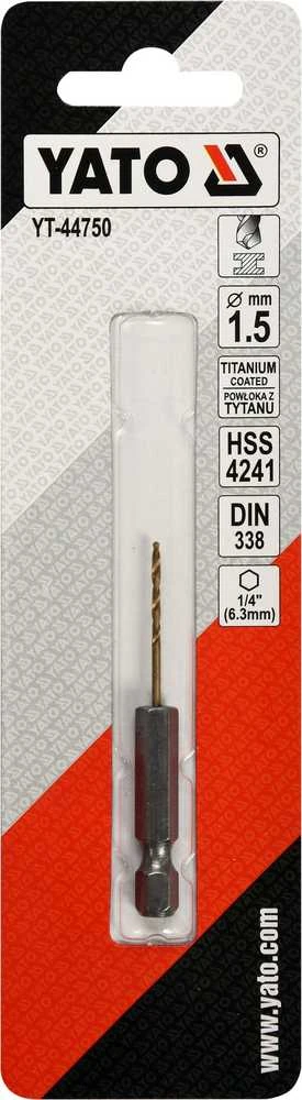 Yato Toya Sa Poland Grąžtas metalui su Hex 6.3 mm (1/4") galu HSS-TiN | 1,5 mm (YT-44750)