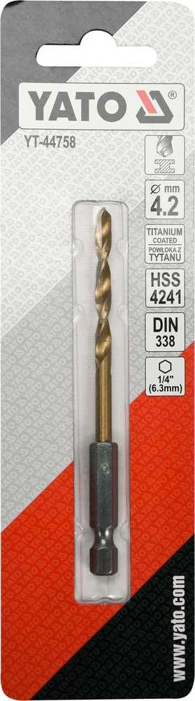 Yato Toya Sa Poland Grąžtas metalui su Hex 6.3 mm (1/4") galu HSS-TiN | 4.2 mm (YT-44758)