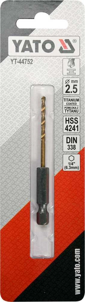 Yato Toya Sa Poland Grąžtas metalui su Hex 6.3 mm (1/4") galu HSS-TiN | 2.5 mm (YT-44752)