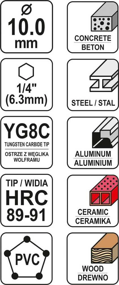 Grąžtas YATO grąžtai UNIWERSALNE HEX 10mm