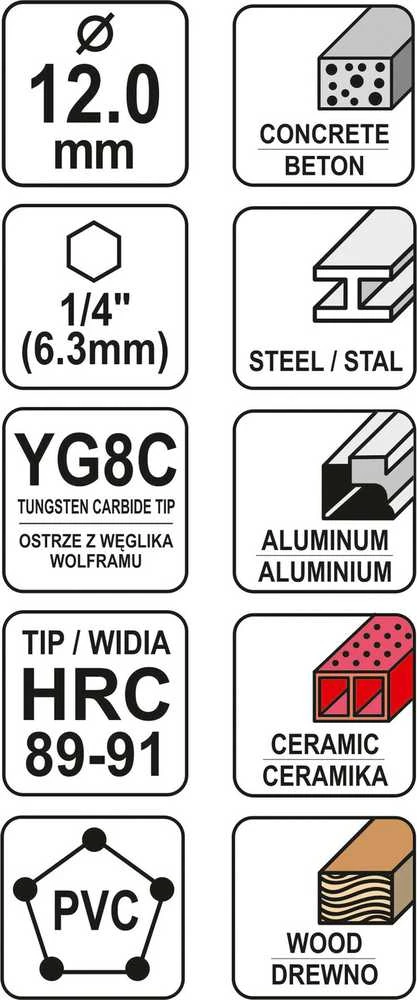 Grąžtas YATO grąžtai UNIWERSALNE HEX 12mm