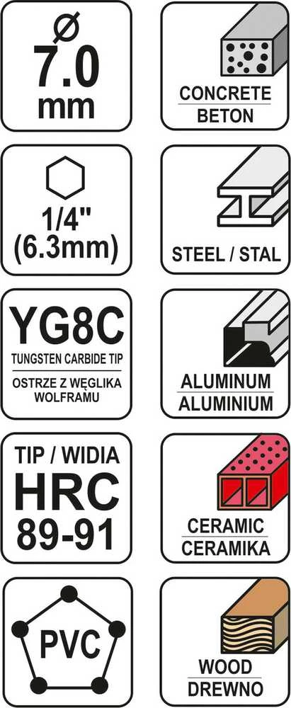 Grąžtas YATO grąžtai UNIWERSALNE HEX 7mm