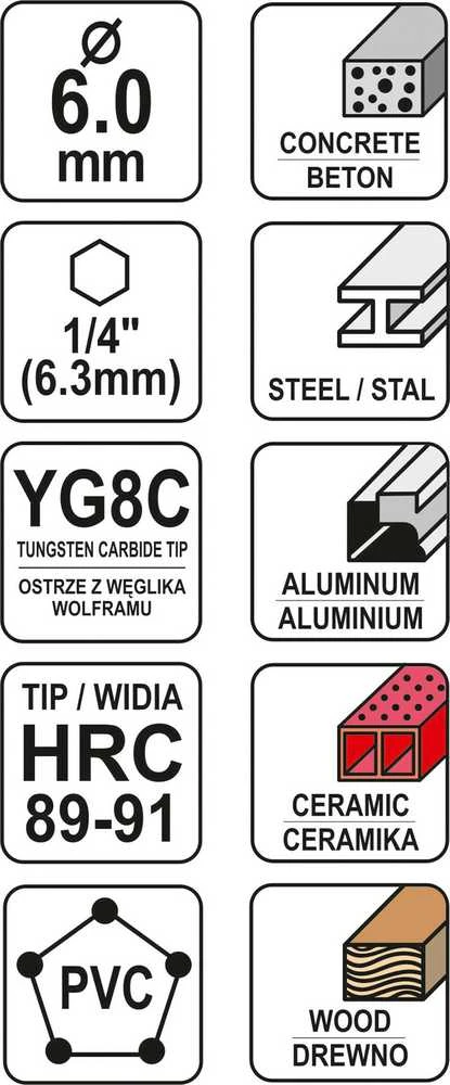 Yato Toya Sa Poland Grąžtas universalus su Hex 6.3 mm (1/4") galu | 6.0 mm (YT-44783)