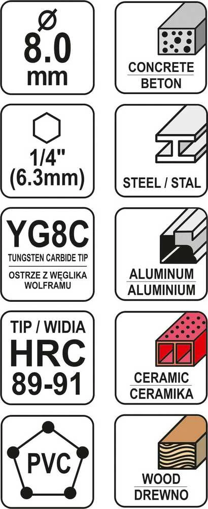 Grąžtas YATO grąžtai UNIWERSALNE HEX 8mm