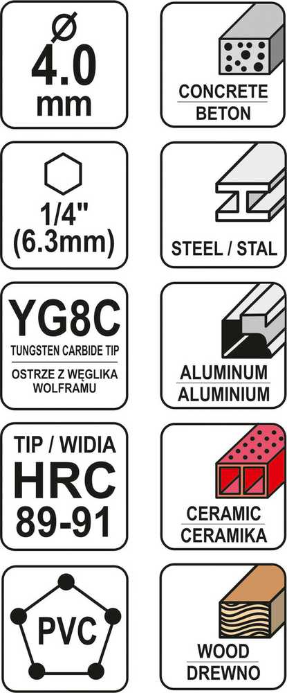 Grąžtas YATO grąžtai UNIWERSALNE HEX 4mm