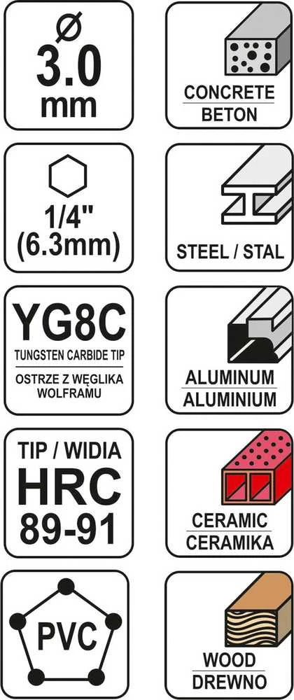 Grąžtas YATO grąžtai UNIWERSALNE HEX 3mm