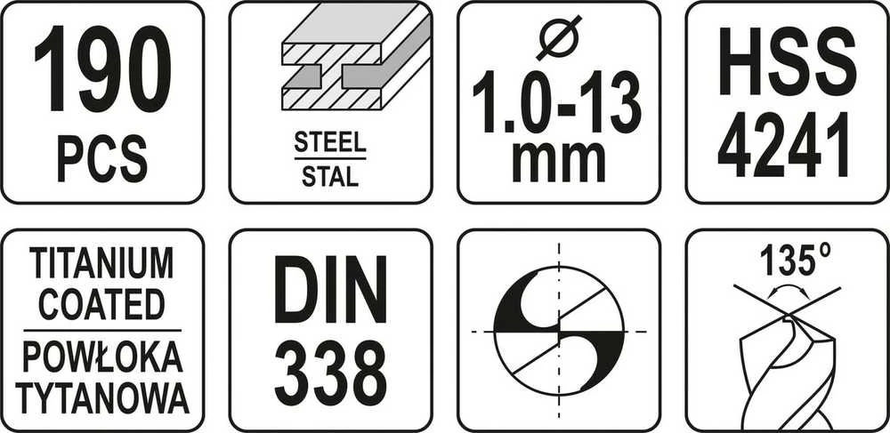 Grąžtas YATO GREASE METAL TYTAN 190vnt. / 1–13 mm