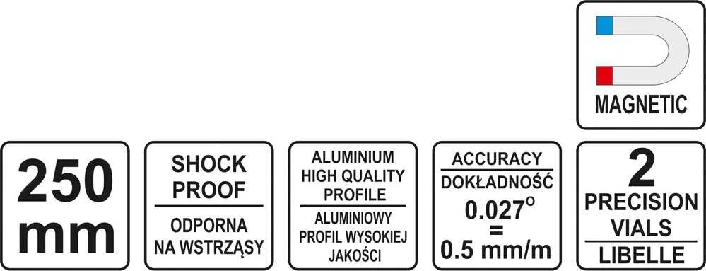 Toya Sa Poland Gulsčiukas trapecinis | lietas aliuminis | magnetinis | 250 mm (YT-30370)