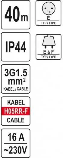 Toya Sa Poland YATO pratęsimo laidas 40 m 3 x 1,5 mm2 IP44 81054