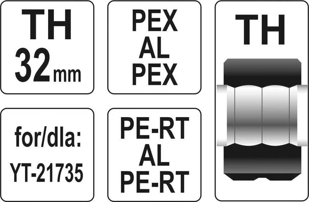Toya Sa Poland Presavimo replių indėklas TH tipo | 32 mm | PEX-AL-PEX / PERT-AL-PERT (YT-21747)
