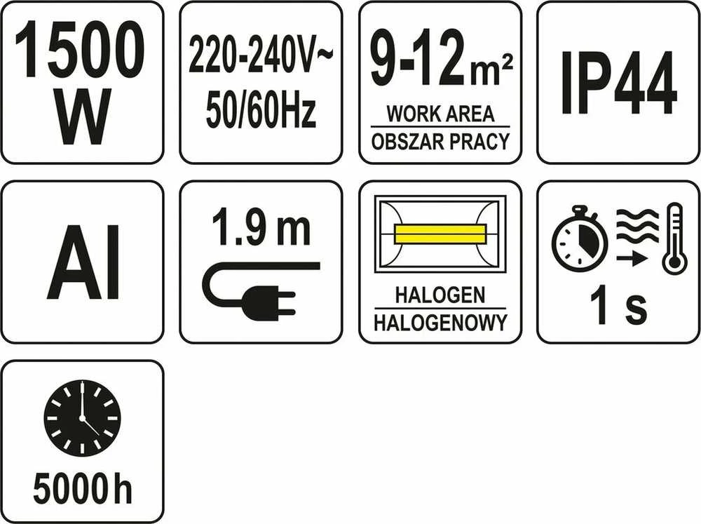 YATO infraraudonųjų spindulių RADIATORIUS 1500W / KABAMAS