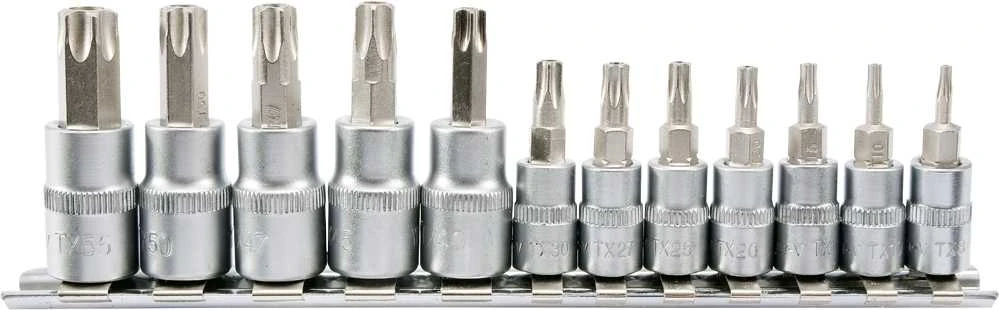 Yato Toya Sa Poland Įpresuotų antgalių rinkinys 1/4"+3/8", 12 vnt T-Star su skylėmis T8-T55 (YT-04332)