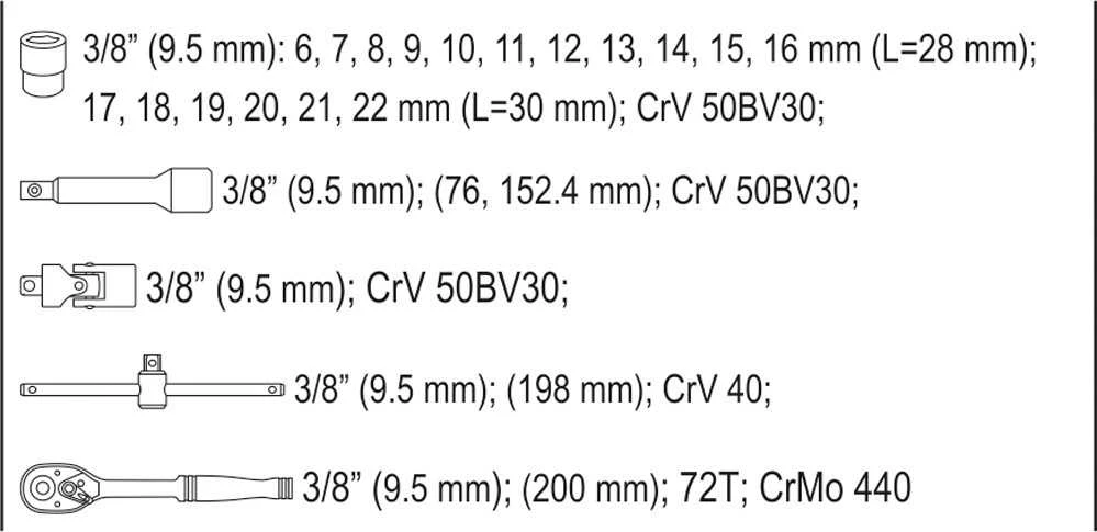 Yato Įrankių komplektas YT-38561 / 22 vnt.