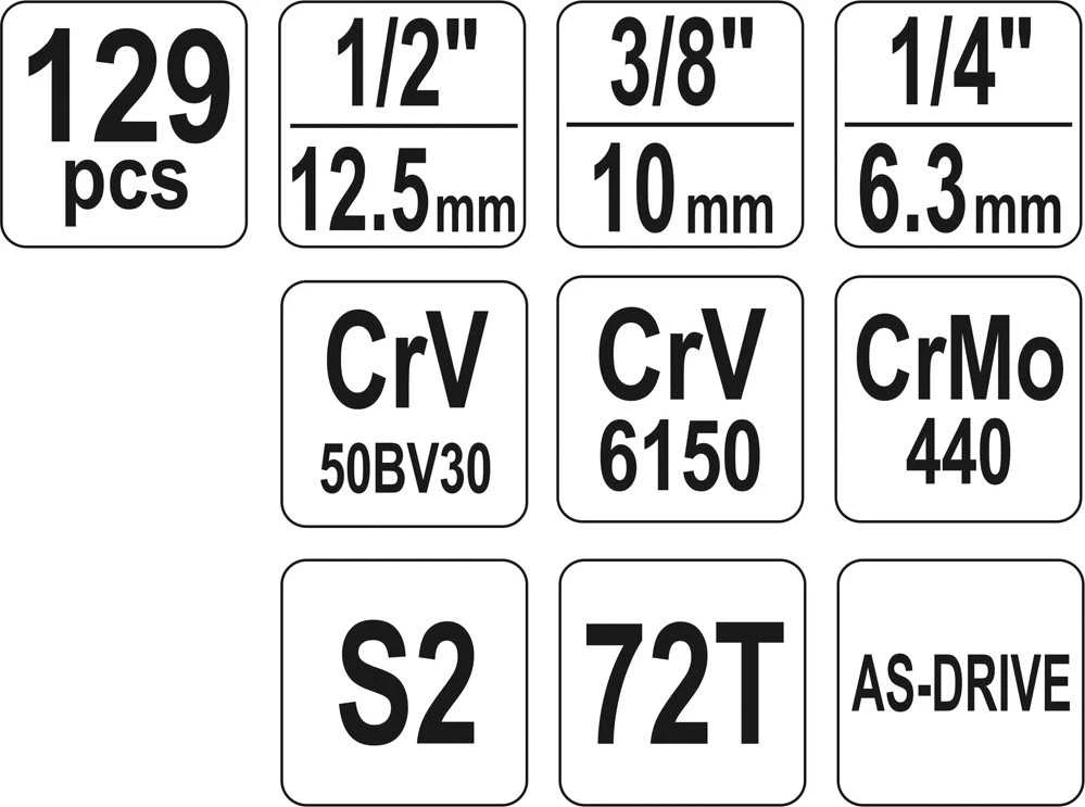 YATO Rinkinys NARZĘDZI 129 vnt. 1/2" / 3/8" / 1/4" XXL 38881