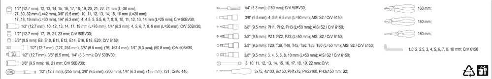 YATO Rinkinys NARZĘDZI 129 vnt. 1/2" / 3/8" / 1/4" XXL 38881
