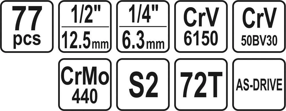 YATO Rinkinys KLUCZY 77 vnt. L 1/4" / 1/2" 38781