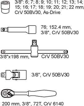 Toya Sa Poland YATO DRAWER INSERT 3/8 "ĮRANKIŲ RINKINYS 22vnt.