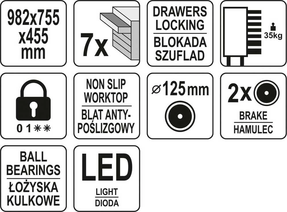 YATO PASLAUGOS SPINTELĖ 7 LED LOGOTIPU STALČIAI