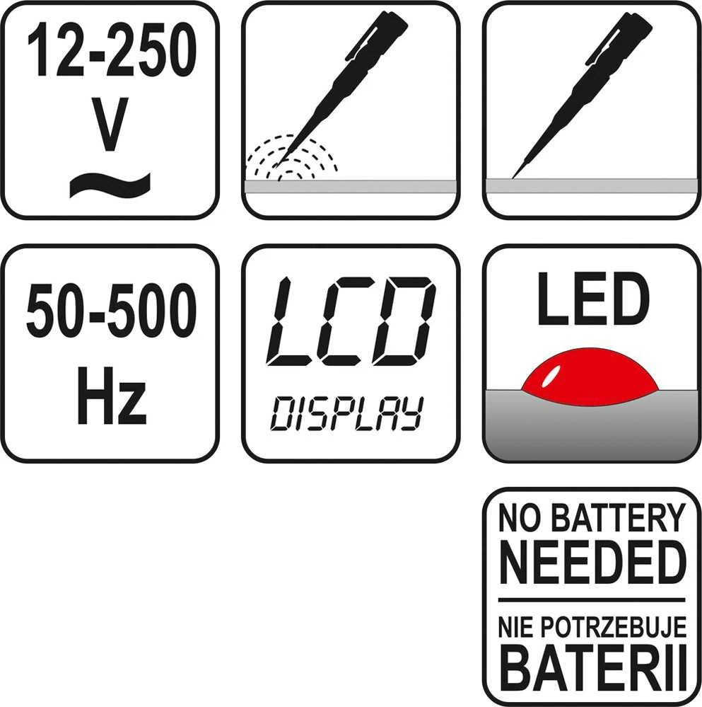 Toya Sa Poland YATO ĮTAMPOS TESTERIS 12-250V LCD 2862