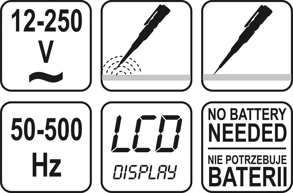 Yato Testeris įtampos skaitmeninis 12-250V LCD