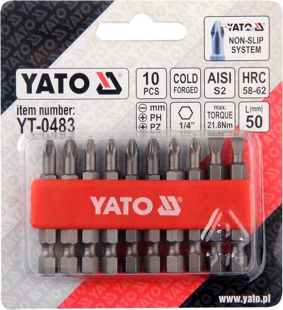 YATO KOMPLET sukimo antgalių / BITÓW 50mm 10vnt. MIX plokščias/PH/PZ 0483