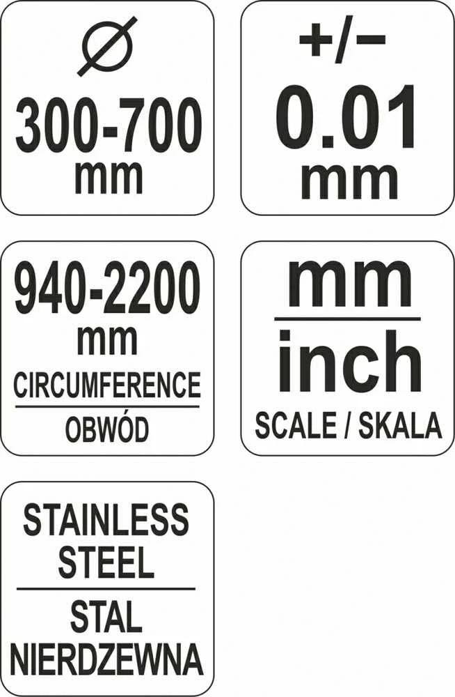 Toya Sa Poland Juostinis matavimo įrankis | diametrui ir perimetrui | maks. 940 / perimetras 2200 mm (YT-71701)