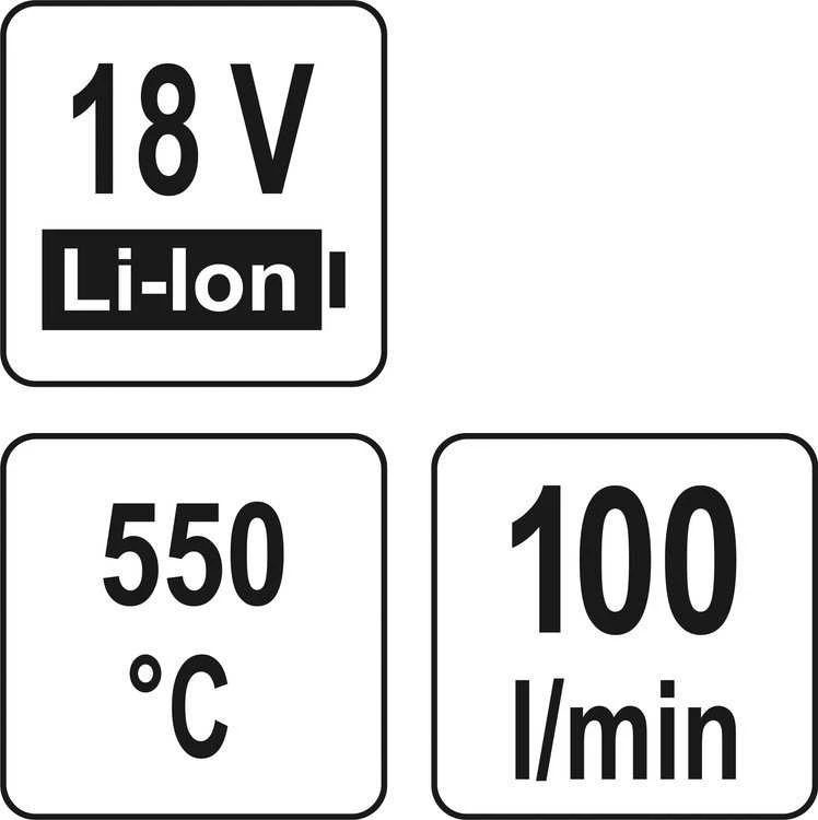 YATO ŠILDYMAS 18V℃550° II PAVAROS / BE AKUMULIATORIŲ IR ĮKROVIMO
