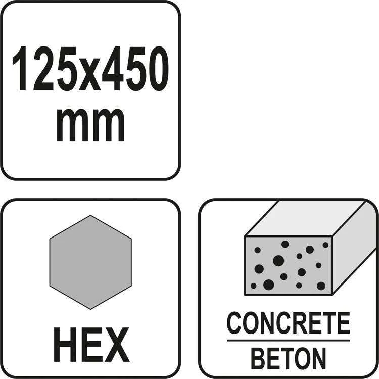 Grąžtas Yato Toya Sa Poland Kaltas plokščias | asfaltui ir betonui | 125 x 450 mm / HEX antgalis (YT-47372)