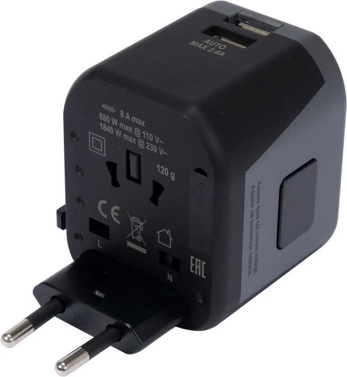 Yato Toya Sa Poland Kelionininis adapteris | universalus | daugiau nei 150 šalių | su 2 X USB 5V / 2.4A Įkrovikliu (YT-81301)