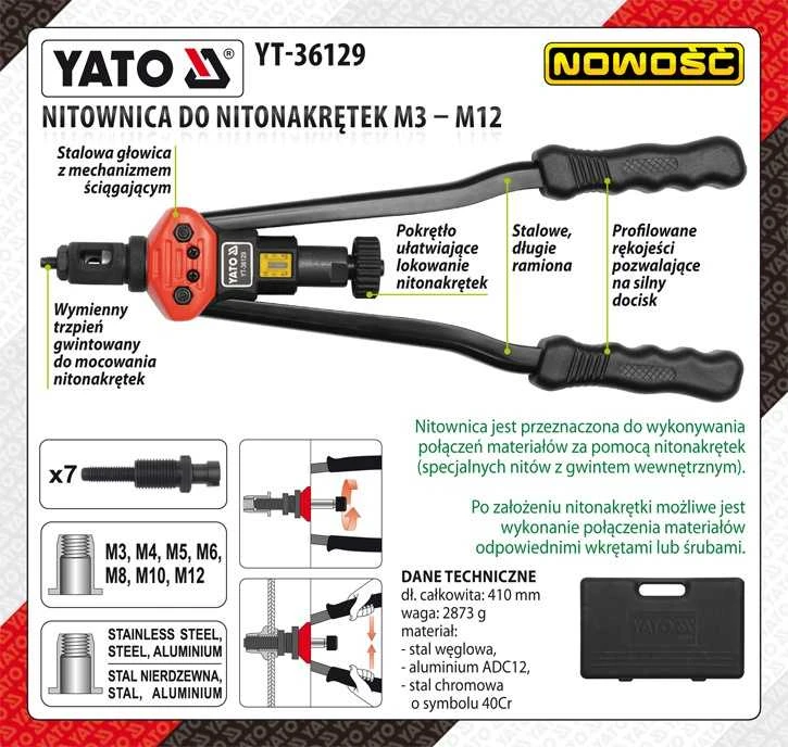 YATO Kniedinių veržlių mašina M3-12 36129