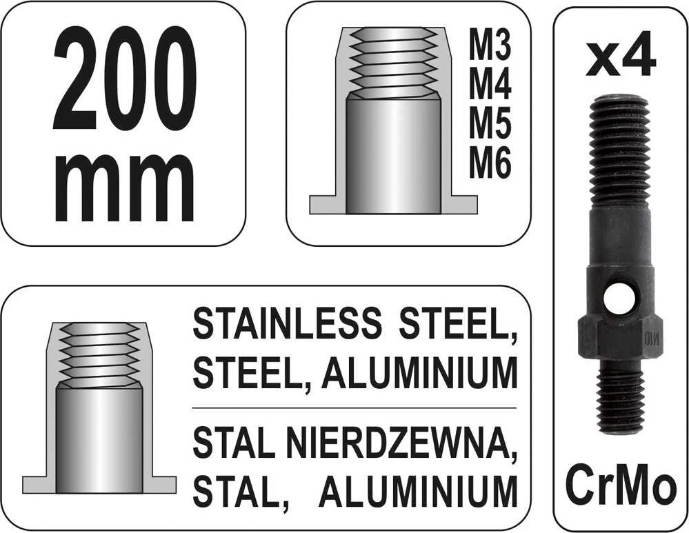 Yato Toya Sa Poland Kniediklis srieginėms kniedėms | M3/M4/M5/M6 (YT-36140)