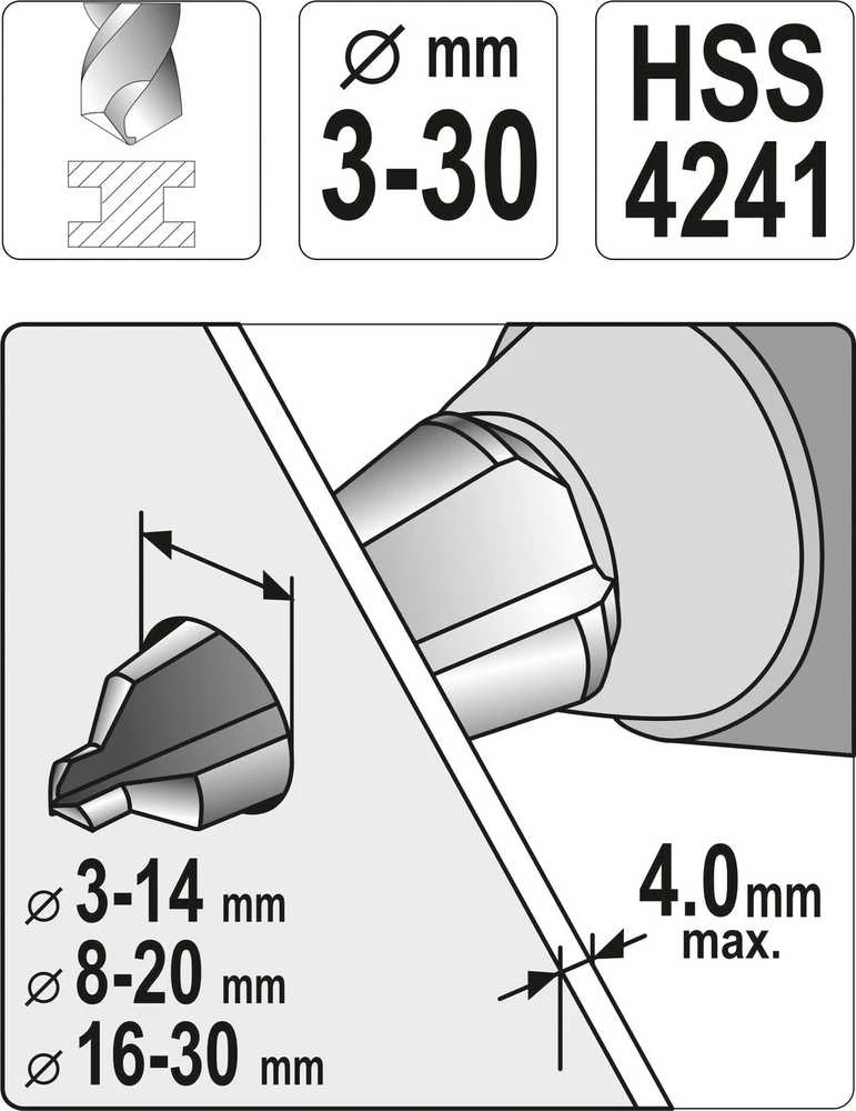 Kūginis grąžtas Yato YT-44730; 3 vnt.